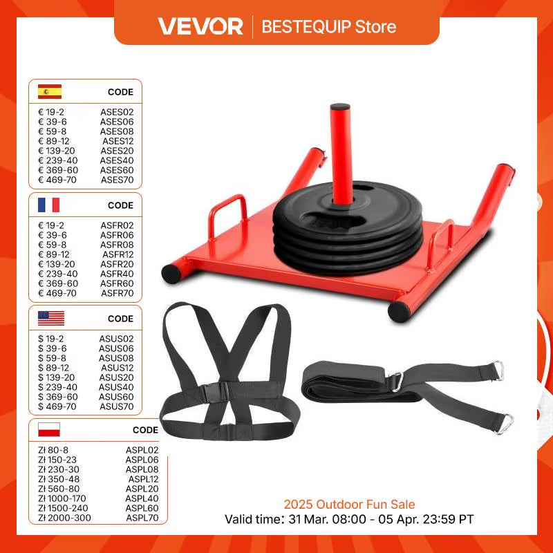VEVOR Weight Sled Power Speed Sled W/ Adjustable Shoulder Harness Strength Training Running Football Fitness Max Capacity 500LBS